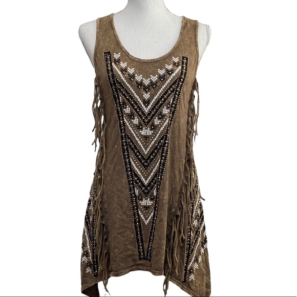 VOCAL - WILD WEST FRINGE TOP - ACID WASH - FRINGE - EMBELLISHMENTS SIZE MED B11 - Picture 2 of 8